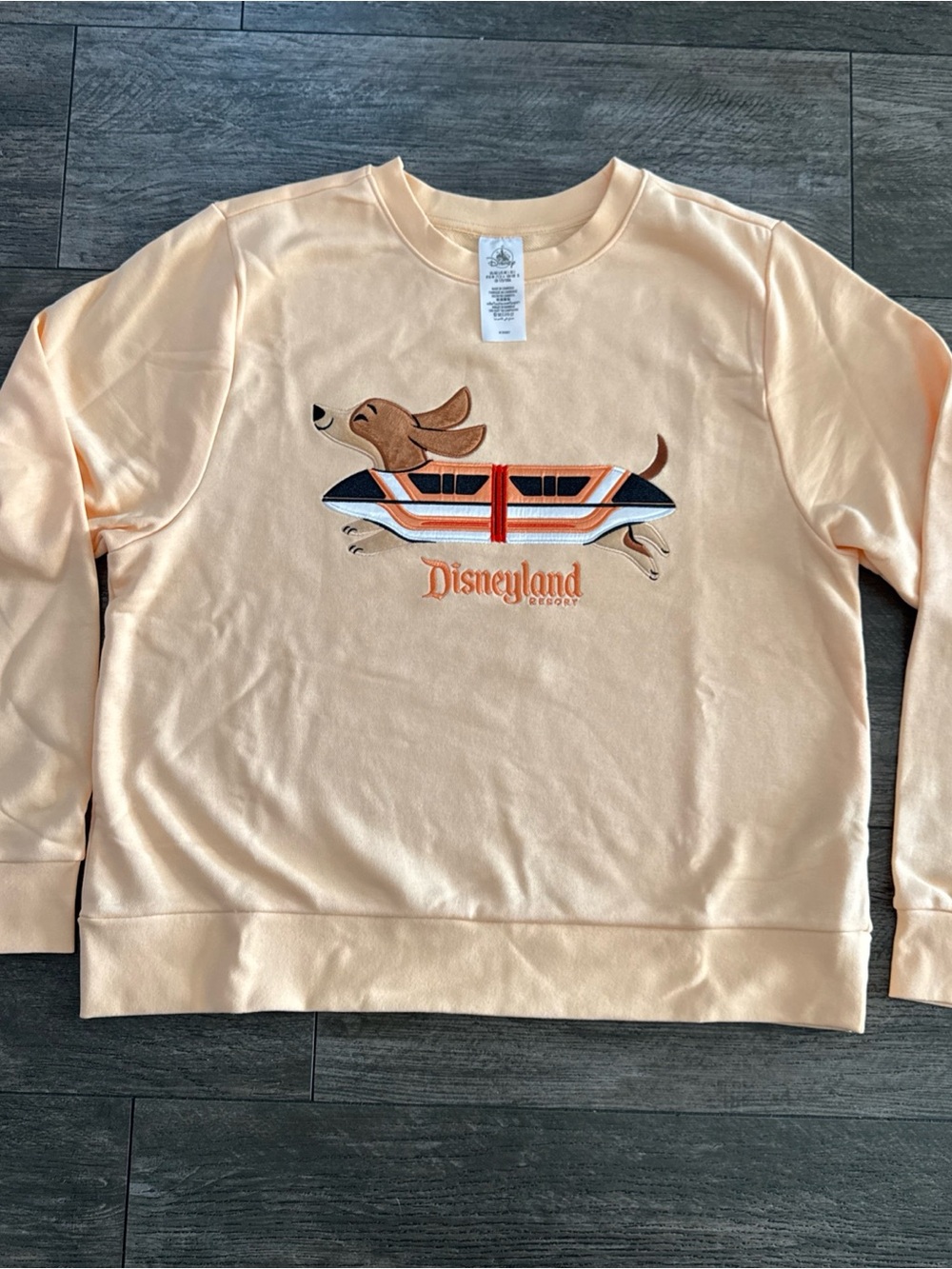 Disneyland Peach Crewneck Sweatshirt with Monorail Halloween Wiener Dog